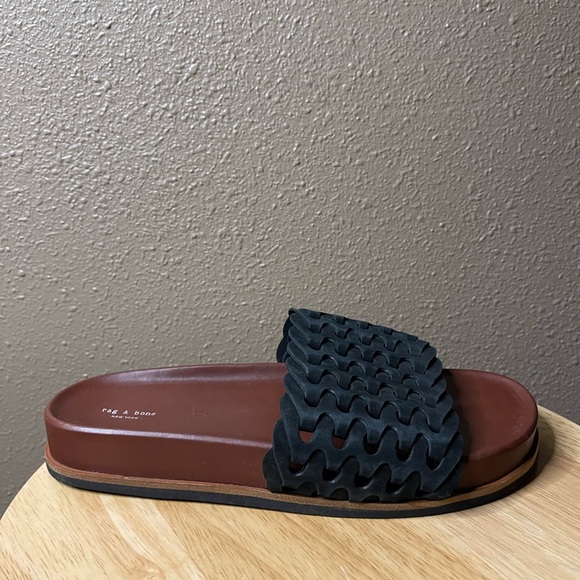 NWOT Rag & Bone Bailey Slide Black Leather Woven Textured Sandal Women’s 8.5-9 - Picture 9 of 14